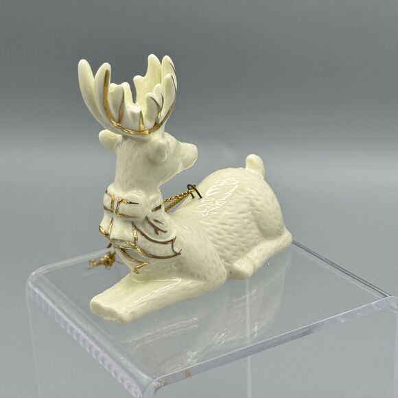 Vtg Ceramic Reindeer Christmas Ornament Gold Gild Accents Holiday Deer Unmarked - Picture 9 of 10